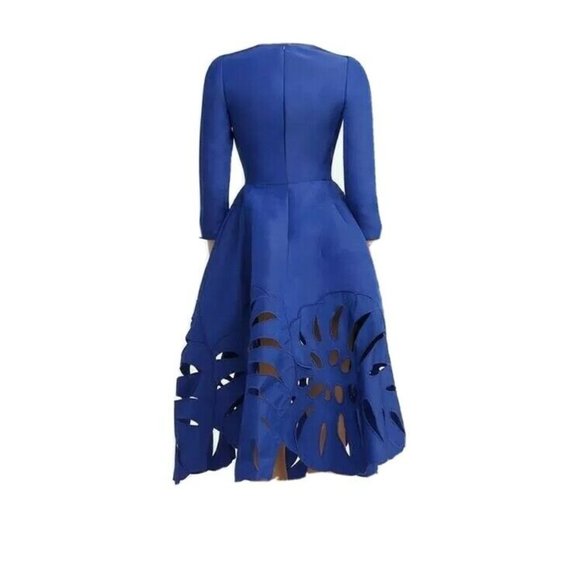 °$4,590 NEW OSCAR DE LA RENTA BLUE SILK LEAF MIDI DRESS US 8 - Picture 10 of 12